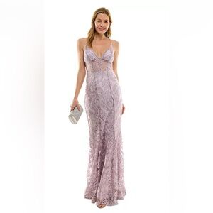 Speechless Prom Dress Embroidered V-Neck Illusion Lace Gown Junior's 7 Lavender